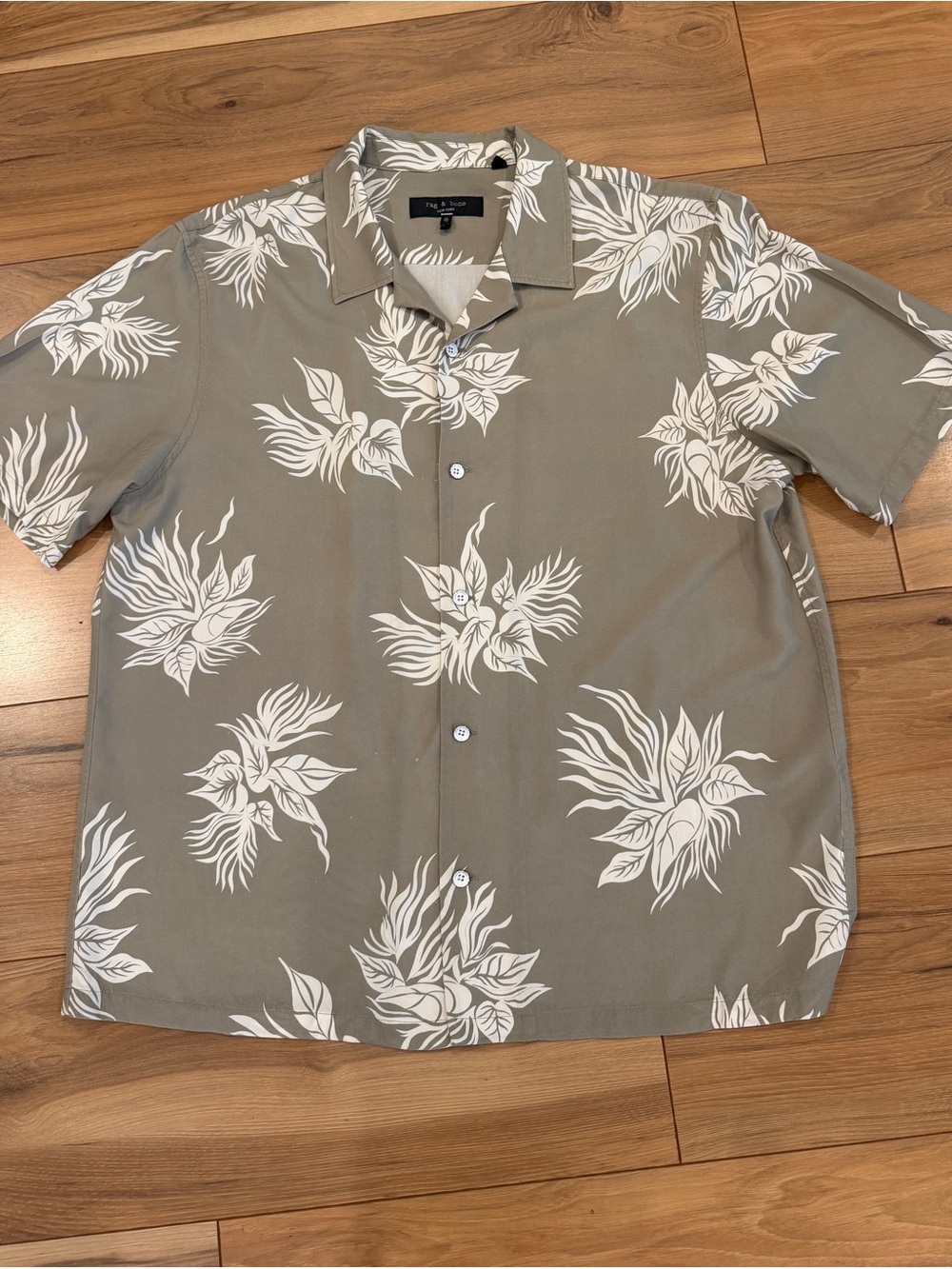 rag & bone Olive Green Shirt, w/White Floral Print Size XL